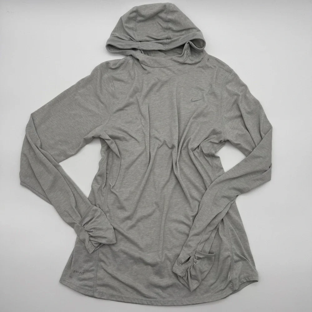 Nike Running Dri-FIT Lightweight Hoodie Gray Long Sleeve‎ Pullover Womens Large